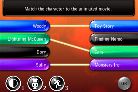 Map My Mind (iPhone) screenshot: Match the characters and the movies