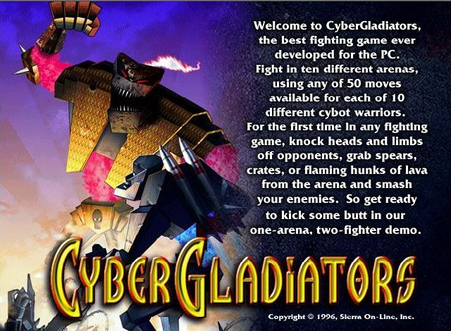 CyberGladiators (Windows) screenshot: Opening screen<br><br>Demo Version