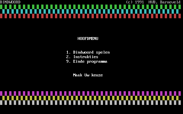 Bind-Woord (DOS) screenshot: Main menu