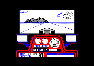 F-1 (Amstrad CPC) screenshot: Boxes near