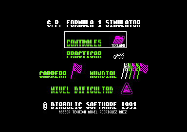 F-1 (Amstrad CPC) screenshot: Main menu