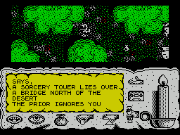 Times of Lore (ZX Spectrum) screenshot: Luckily one of his own kills him and he leaves a bag of gold behind. They don't all do this. It must be picked up, none of that 'walk over it to collect it' nonsense.