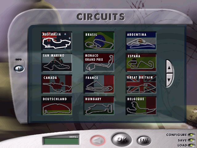 Monaco Grand Prix Racing Simulation 2 (Windows) screenshot: Circuit selection screen