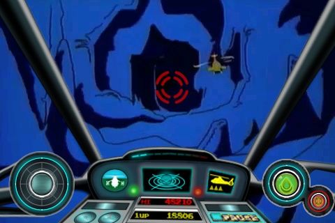Cobra Command (iPhone) screenshot: Following an enemy through a system of caves.
