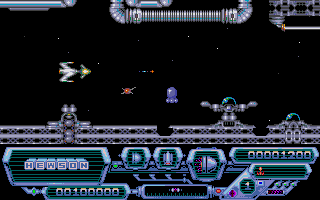 Zynaps (Amiga) screenshot: Gameplay on the first level