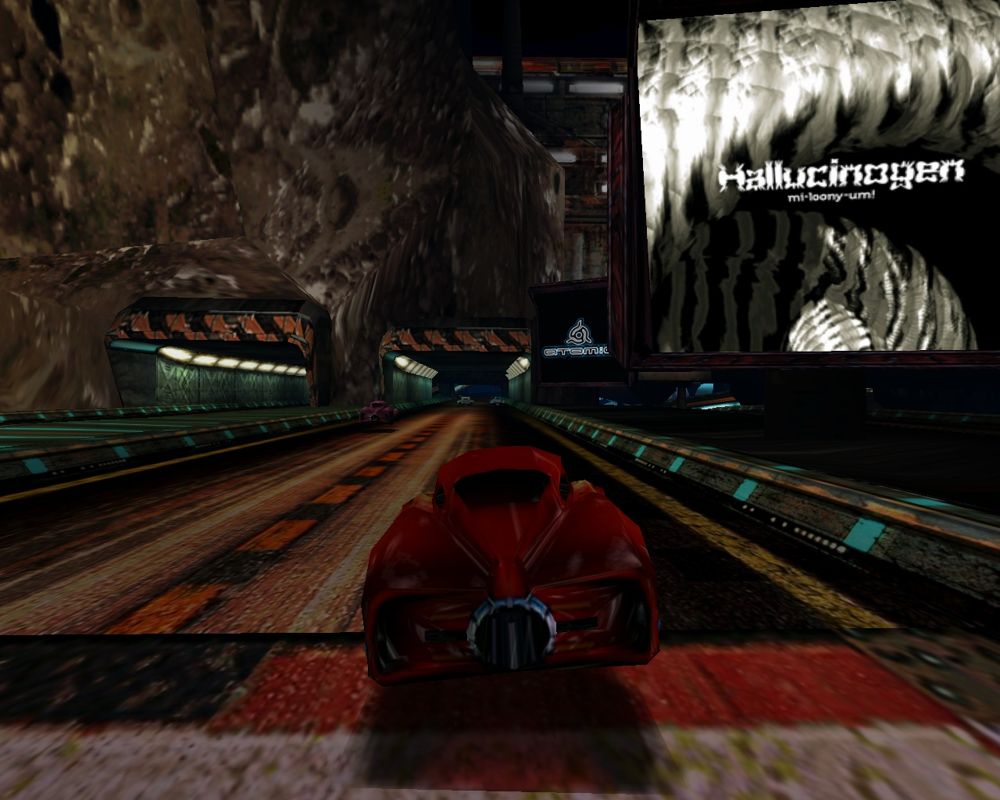Space Haste 2001 (Windows) screenshot: Just look at banner! Hallucinogen (Simon Posford) is a living legend of psychedelic trance. The soundtrack is really splendid.
