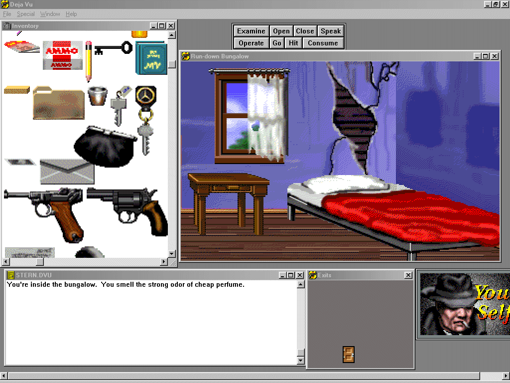 Deja Vu: A Nightmare Comes True!! (Windows 3.x) screenshot: This place could definately use a new coat of paint.