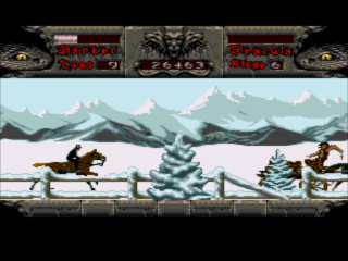 Bram Stoker's Dracula (SEGA CD) screenshot: Level 6 continues the horse chase into 2-D.