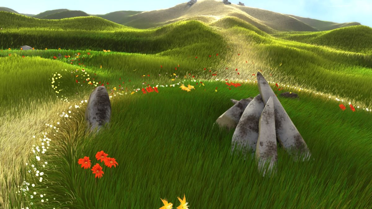 Flower (PlayStation 4) screenshot: Reshaping valleys and meadows