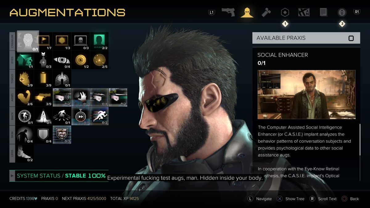 Deus Ex: Mankind Divided (PlayStation 4) screenshot: Mankind Divided - Augmentations