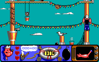 Popeye 2 (DOS) screenshot: Climbing a mast in Level four.