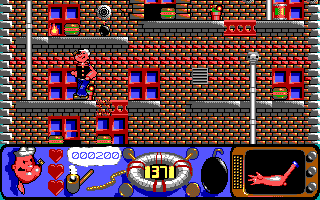 Popeye 2 (DOS) screenshot: The platforms are dissolving underneath me!