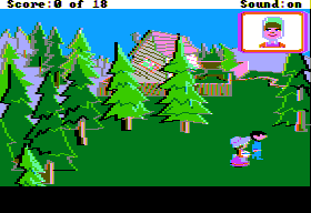 Mixed-Up Mother Goose (Apple II) screenshot: Little Miss Muffet.