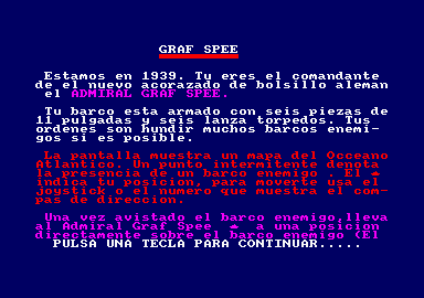 Admiral Graf Spee (Amstrad CPC) screenshot: Instructions (I)