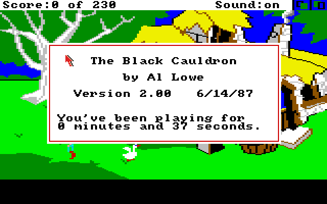 The Black Cauldron (Amiga) screenshot: Game info gives you exact time you're playing, in seconds.