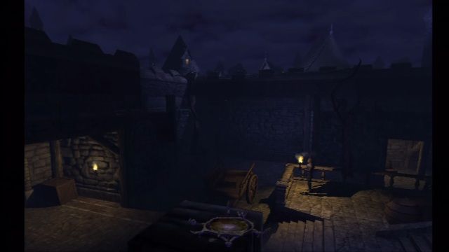 Thief: Deadly Shadows (Xbox) screenshot: Outside a castle with the City in the distance.