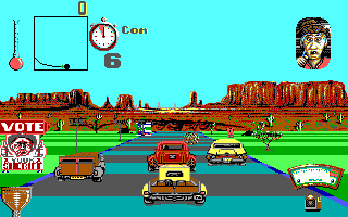Moonshine Racers (DOS) screenshot: Race (EGA)