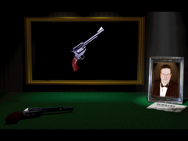 Clue (Windows 16-bit) screenshot: Professor Plum talking about the revolver