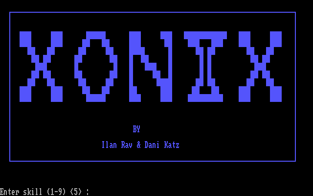 Xonix (DOS) screenshot: Title screen, big blinking text