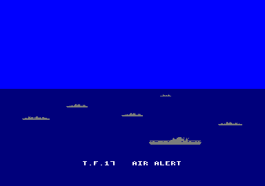 Battle for Midway (Amstrad CPC) screenshot: Task Force 17 (led by Yorktown) is under arial attack.