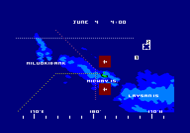 Battle for Midway (Amstrad CPC) screenshot: Game start. The map of the battle area.