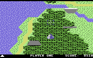 Xevious (Commodore 64) screenshot: Some large, rotating metal things get in the way