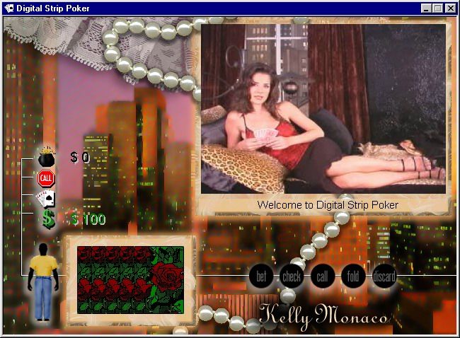 Digital Strip Poker featuring Kelly Monaco (Windows) screenshot: Welcome to the game (Red top round 1)