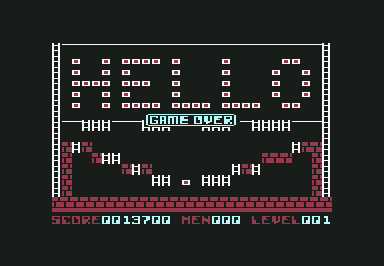 Championship Lode Runner (Commodore 64) screenshot: I lost all my lives. Game over.
