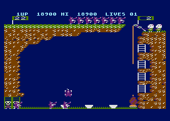 Pooyan (Atari 8-bit) screenshot: SPLAT!