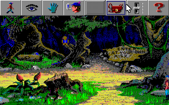 King's Quest V: Absence Makes the Heart Go Yonder! (PC-98) screenshot: Unsure whether you should go on that path or not, you open the Sierra icon interaction menu