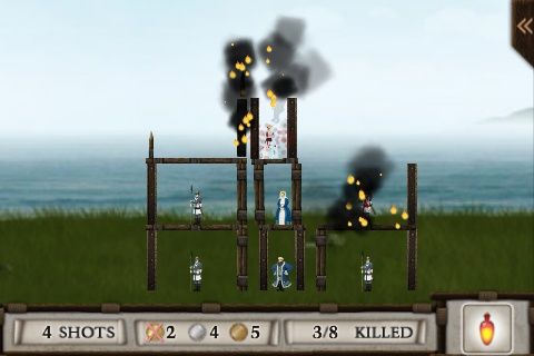 Crush the Castle (iPhone) screenshot: In a few seconds the whole castle will be burned down to the ground.