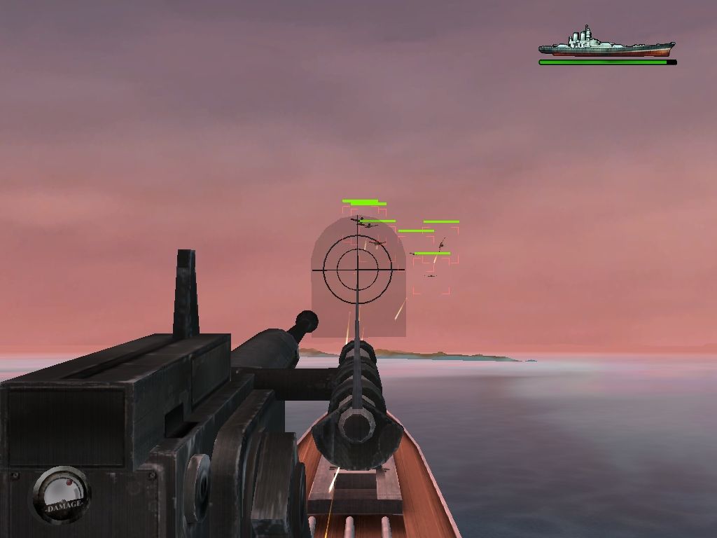 World War II: Pacific Heroes (Windows) screenshot: Protecting our flag ship in another anti-air mission, this time with a machine gun.