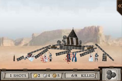 Crush the Castle (iPhone) screenshot: Crushed in one throw.