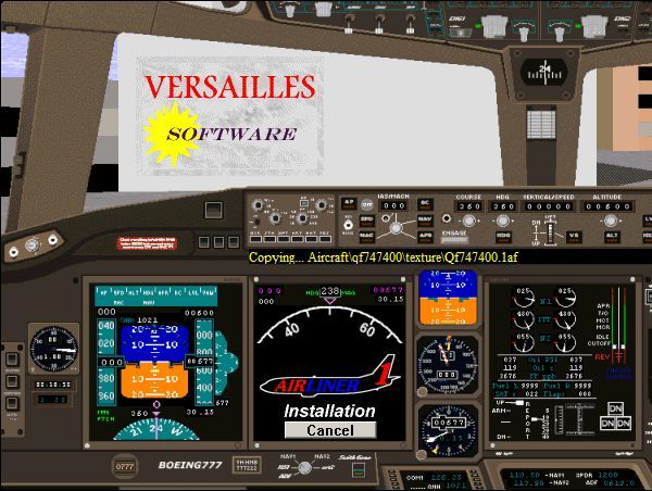 Airliner 98: Airline Pilot (Windows) screenshot: The install process is interesting. Progress is shown on the 'airspeed indicator' and during the install the game plays samples of air traffic control conversation
