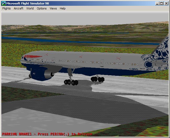 Airliner 98: Airline Pilot (Windows) screenshot: A Boeing 777-200 in British Airways livery