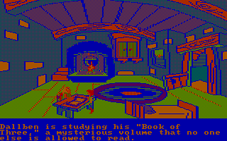 The Black Cauldron (PC Booter) screenshot: Visiting Dallben's cottage (CGA with RGB monitor)