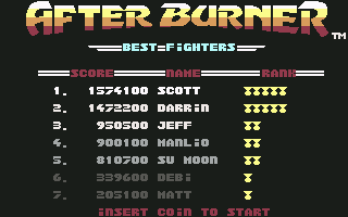 After Burner (Commodore 64) screenshot: High scores