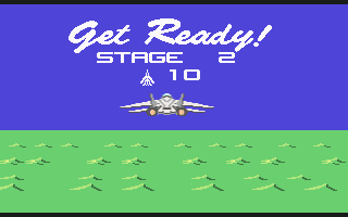 After Burner (Commodore 64) screenshot: Get ready for level 2