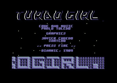 Turbo Girl (Commodore 64) screenshot: Title screen and credits