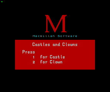 Castles and Clowns (ZX Spectrum) screenshot: The game mode selection screen
