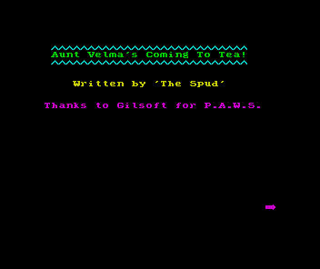 Aunt Velma Is Coming to Tea (ZX Spectrum) screenshot: The main title screen
