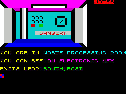Salvage (ZX Spectrum) screenshot: Also from later in the game. The descriptions are pretty sparse in this game