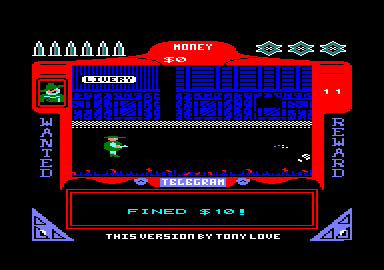 Gunfighter (Amstrad CPC) screenshot: Hugo shot me. Fined $10!