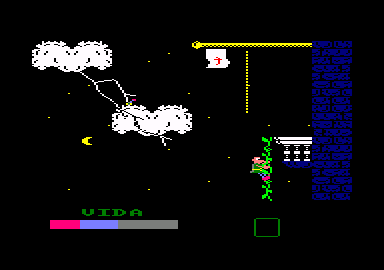 Sir Fred (Amstrad CPC) screenshot: On this ledge, watch out for lightning.