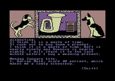 The Growing Pains of Adrian Mole (Commodore 64) screenshot: I scored 40 percent, making me a lowly schoolboy.