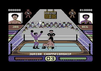 By Fair Means or Foul (Commodore 64) screenshot: He wins that round.