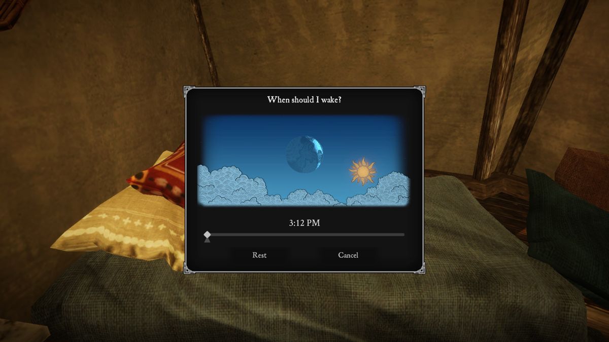 Eastshade (Windows) screenshot: Choose when to wake up.