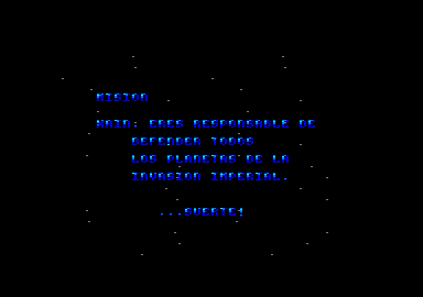 Soldier of Light (Amstrad CPC) screenshot: Xain: You are responsible for the defence of the planets from Imperial invasion. Luck!