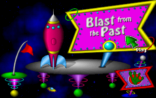 Fuzzy's World of Miniature Space Golf (DOS) screenshot: Title Screen of the second course, Blast from the Past...
