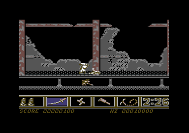 Ninja Spirit (Commodore 64) screenshot: He got me. I lost a life.